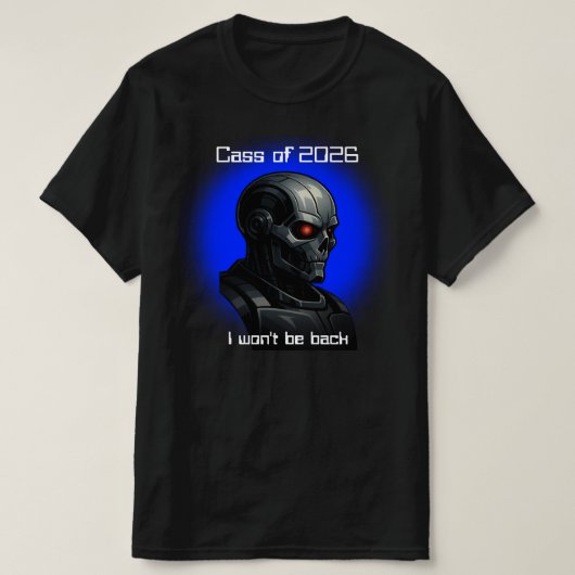 Graduation Cyber Skull Blue Glow Robot Head Design T-Shirt (Design vorne)
