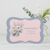 Graduation Daughter Blue Pink Floral Invitation Einladung (Stehend Vorderseite)