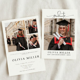  Graduation Elegant Photo Handwritten Grad party Einladung