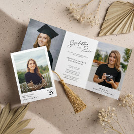 Graduation Era Then & Now Grad Photo Collage Party Dreifach Gefaltete Einladung