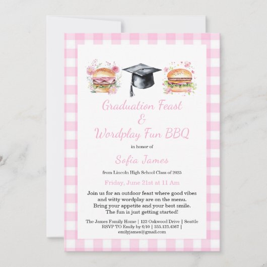 Graduation Feast Wordplay Fun BBQ Invitation Einladung (Vorderseite)
