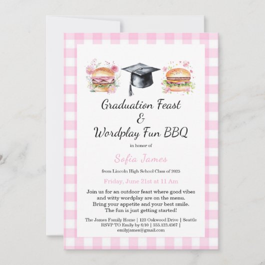 Graduation Feast Wordplay Fun BBQ Invitation Einladung (Vorderseite)