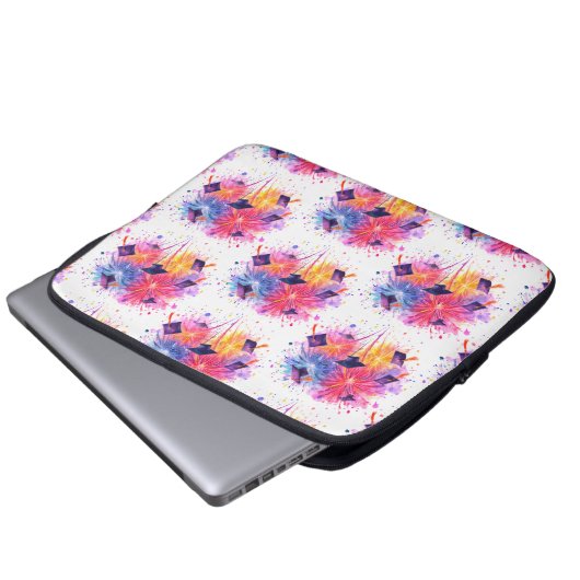Graduation Fireworks Pattern with Tossed Caps Laptopschutzhülle (Vorne Knopf)