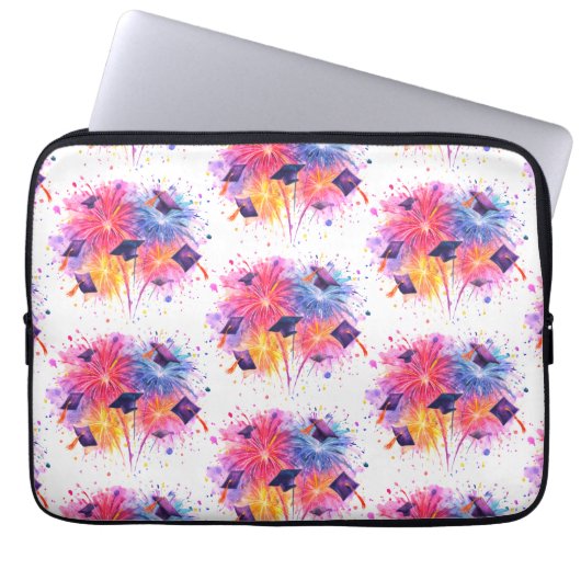 Graduation Fireworks Pattern with Tossed Caps Laptopschutzhülle (Vorderseite)