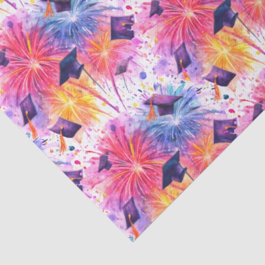Graduation Fireworks Pattern with Tossed Caps Seidenpapier (Detail)