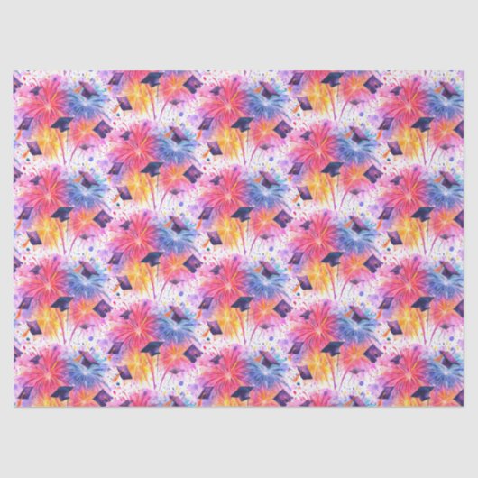 Graduation Fireworks Pattern with Tossed Caps Seidenpapier (Vorderseite)