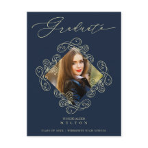 Graduation Gold Diamond Flourish Photo Invitation