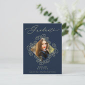 Graduation Gold Diamond Flourish Photo Invitation Postkarte (Stehend Vorderseite)