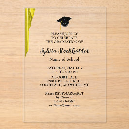 Graduation Gold Satin and Grad cap Acrylic Acryleinladungen
