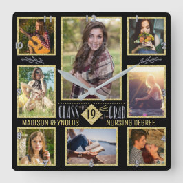 Graduation High School College Grad Photo Collage Quadratische Wanduhr
