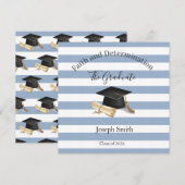 Graduation Invitation Blue Stripe  Einladung (Vorne/Hinten)