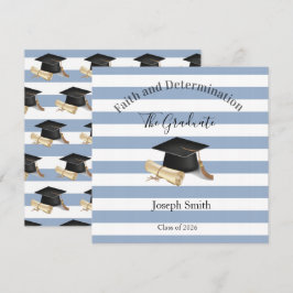 Graduation Invitation Blue Stripe Einladung