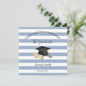 Graduation Invitation Blue Stripe  Einladung (Stehend Vorderseite)