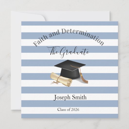 Graduation Invitation Blue Stripe  Einladung (Vorderseite)