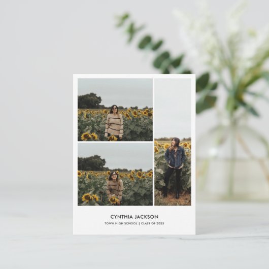 Graduation Minimal Photo Collage Thank You Postkarte (Stehend Vorderseite)