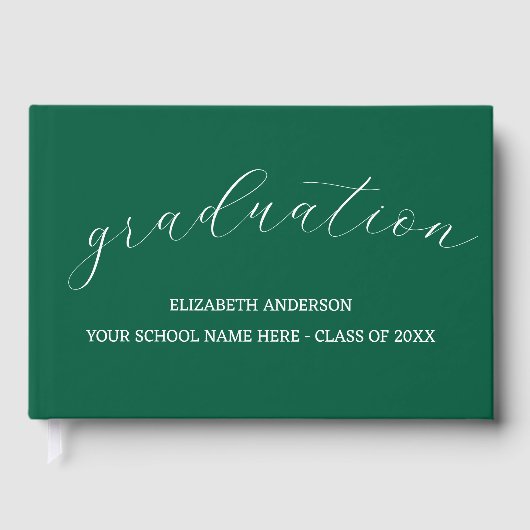 Graduation Minimalist Green Gästebuch (Vorderseite)