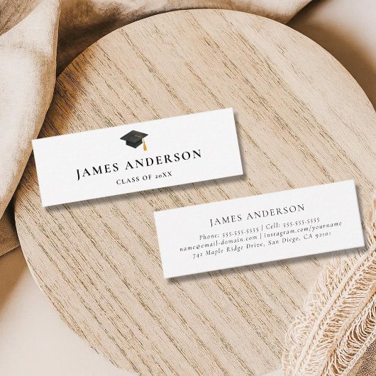 Graduation Name Card Classic Black and White  Telefonnummerkarte