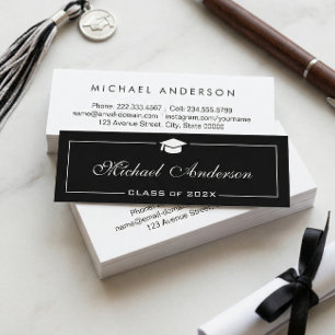 Graduation Name Card - Stylish Black and White Telefonnummerkarte
