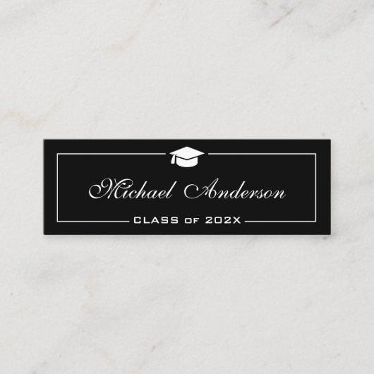 Graduation Name Card - Stylish Black and White Telefonnummerkarte (Vorderseite)
