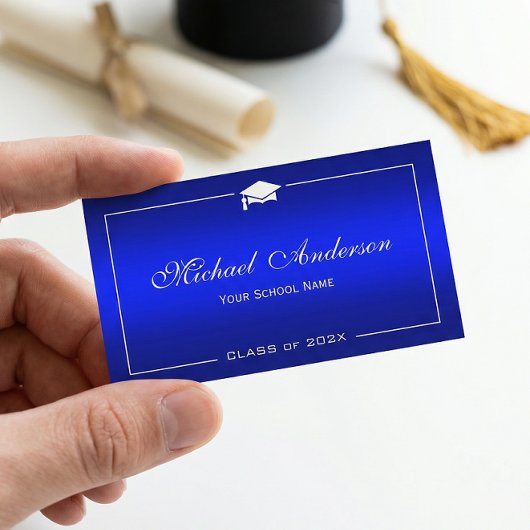 Graduation Name Card - Stylish Plain Blue Gradient Telefonnummerkarte