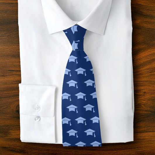 Graduation Navy Blue Cap Icon Pattern Bold Classy Krawatte