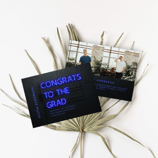 Graduation neon black blue congrats modern 2 photo