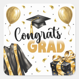 Graduation Neutral Black Gold High School College Quadratischer Aufkleber