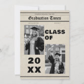 Graduation Newspaper She Did It B&W Photo Einladung (Rückseite)
