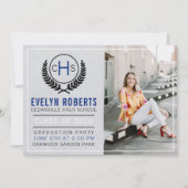 Graduation Party 2023 Monogramm Blau Einladung (Vorderseite)