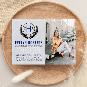 Graduation Party 2023 Monogramm Blau Einladung