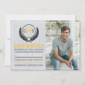 Graduation Party 2023 Monogramm Gelb Einladung (Vorderseite)