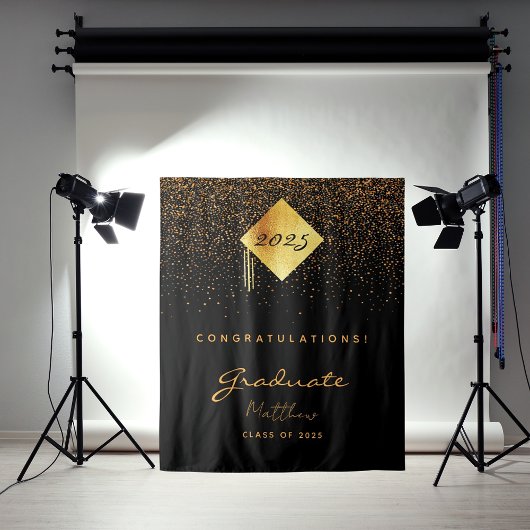 Graduation Party 2023 Schwarzes Gold Konfetti Abso Wandteppich