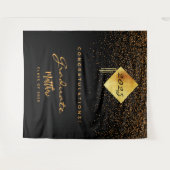 Graduation Party 2023 Schwarzes Gold Konfetti Abso Wandteppich (Vorderseite (Horizontal))