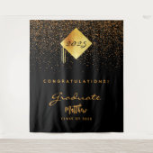 Graduation Party 2023 Schwarzes Gold Konfetti Abso Wandteppich (Vorderseite)