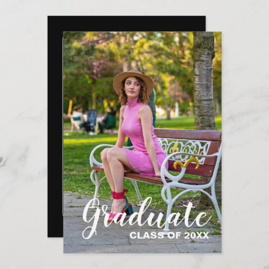 Graduation Party 2025 Foto - Chic Script Einladung (Vorne/Hinten)