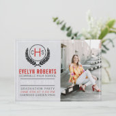 Graduation Party 2025 Monogramm Rot Einladung (Stehend Vorderseite)