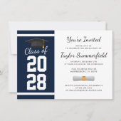 Graduation Party 2025 Navy Blue White Graduate Einladung (Vorderseite)