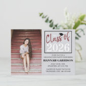 Graduation Party 2025 Open House Foto Maroon Einladung (Stehend Vorderseite)