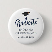 Graduation Party 2025 Script Navy Blue School Button (Vorderseite)