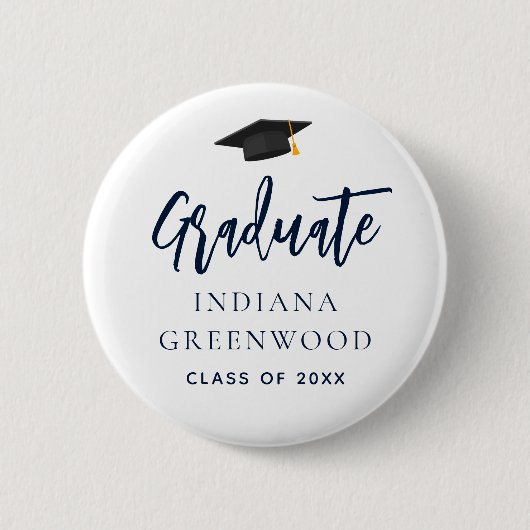 Graduation Party 2025 Script Navy Blue School Button (Vorderseite)