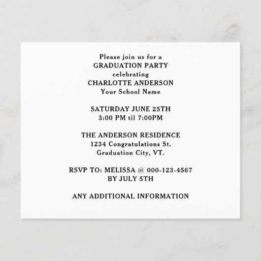 Graduation Party 3 Foto Elegante Einladung zum Hau (Rückseite)