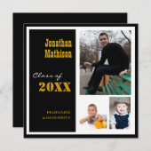 Graduation Party 3 Foto schwarze Einladung (Vorne/Hinten)