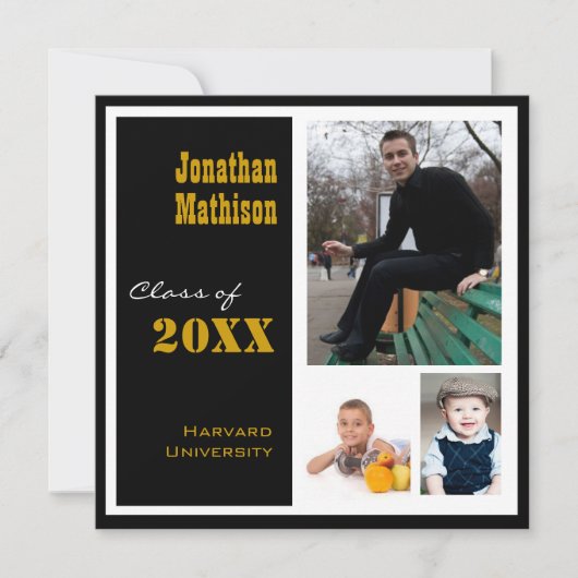 Graduation Party 3 Foto schwarze Einladung (Vorderseite)