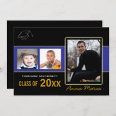 Graduation Party 3 Fotos blauer Einladung (Vorne/Hinten)