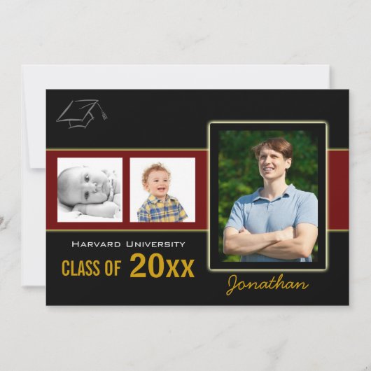 Graduation Party 3 Fotos rote Einladung (Vorderseite)