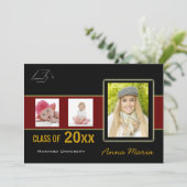 Graduation Party 3 Fotos rote Einladung (Stehend Vorderseite)