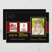 Graduation Party 3 Fotos rote Einladung (Vorne/Hinten)