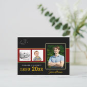 Graduation Party 3 Fotos rote Einladung Postkarte (Stehend Vorderseite)