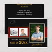 Graduation Party 3 Fotos rote Einladung Postkarte (Vorne/Hinten)