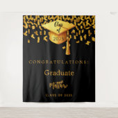 Graduation Party Black Gold Cap Absolvent 2025 Wandteppich (Vorderseite)